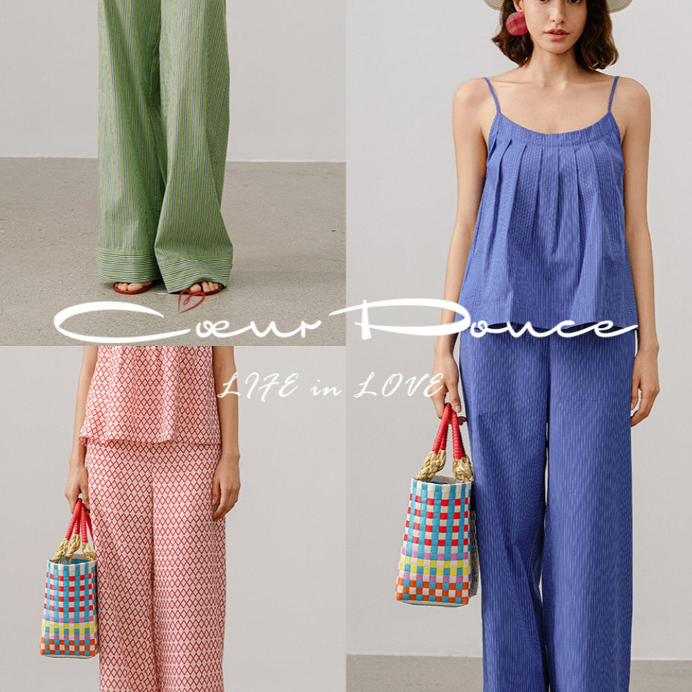 Check Drawstring Wide-Leg Pants – Cotton Comfort Meets Graphic Style