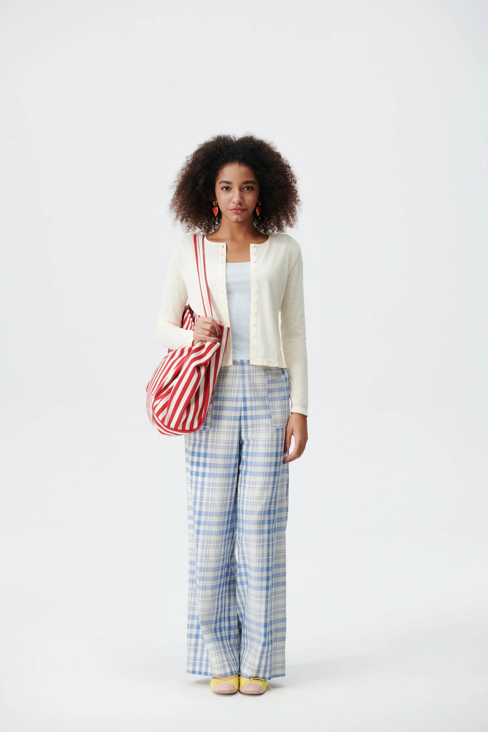 Quirky Wide-Leg Pants: Playful Stripes & Plaid Texture