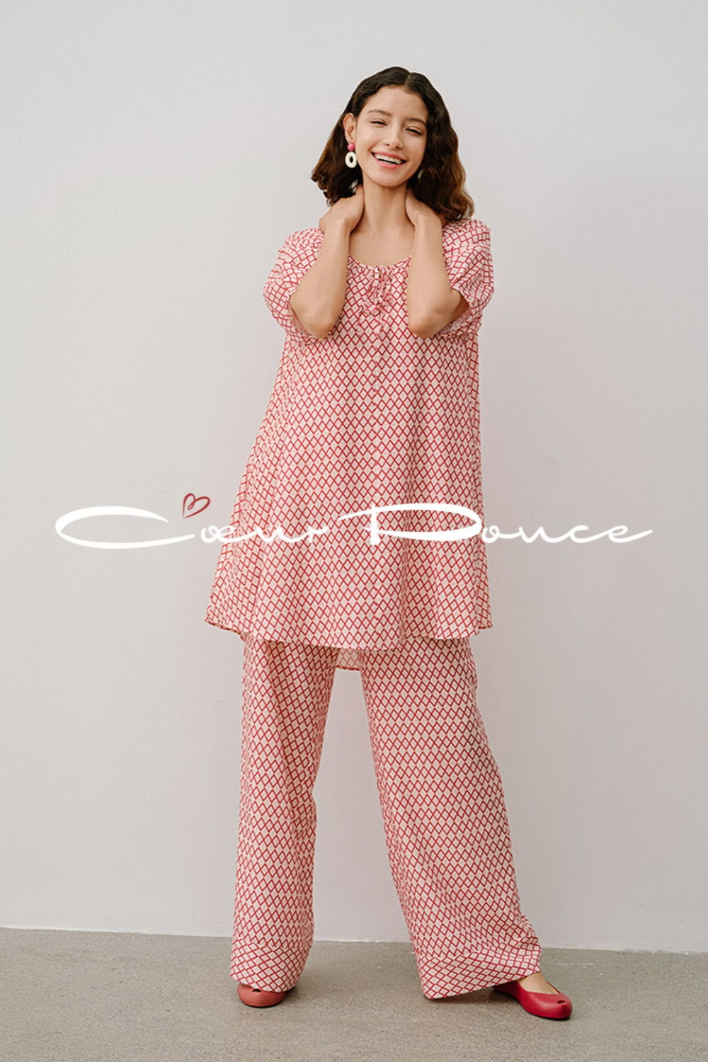 Check Drawstring Wide-Leg Pants – Cotton Comfort Meets Graphic Style