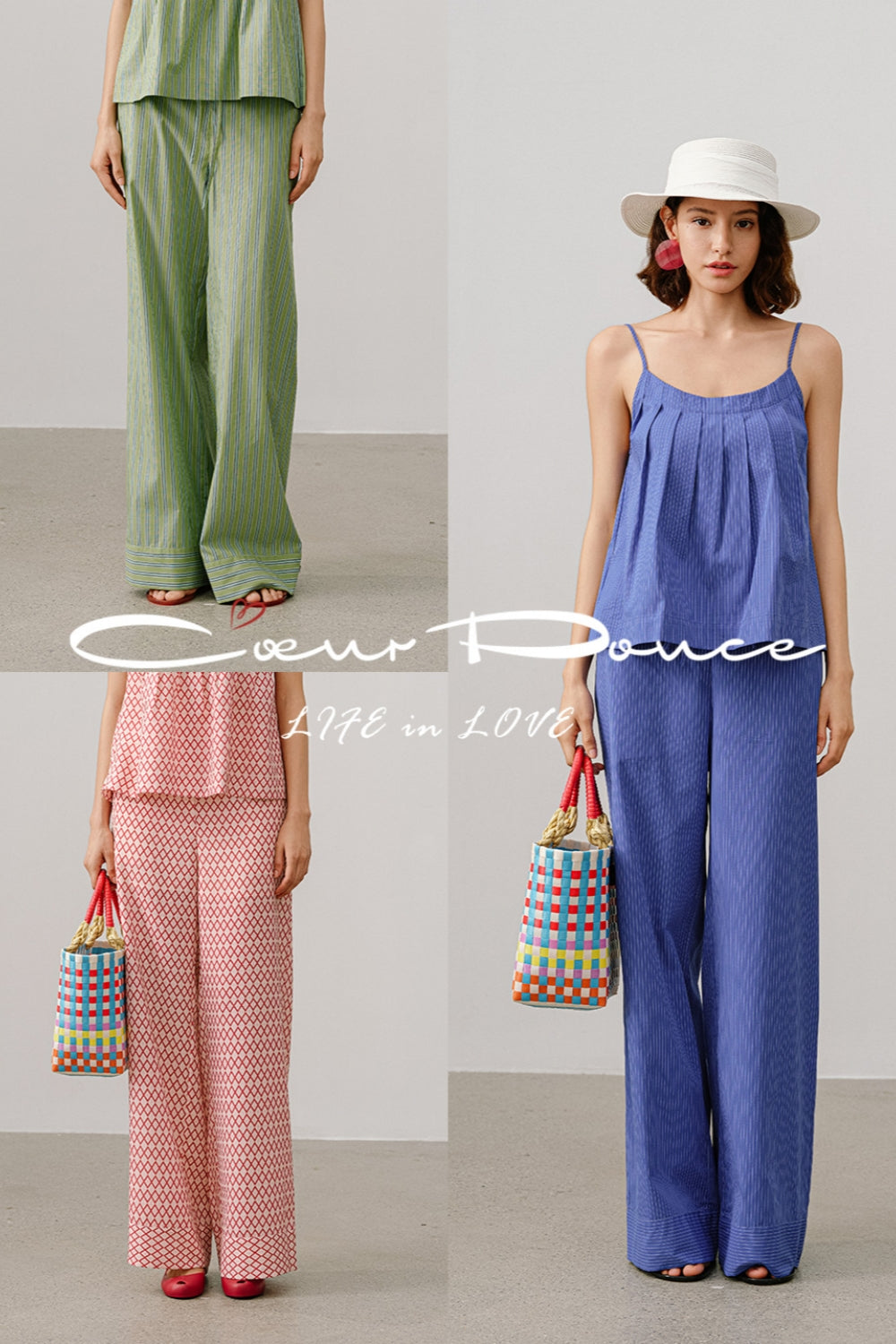 Check Drawstring Wide-Leg Pants – Cotton Comfort Meets Graphic Style